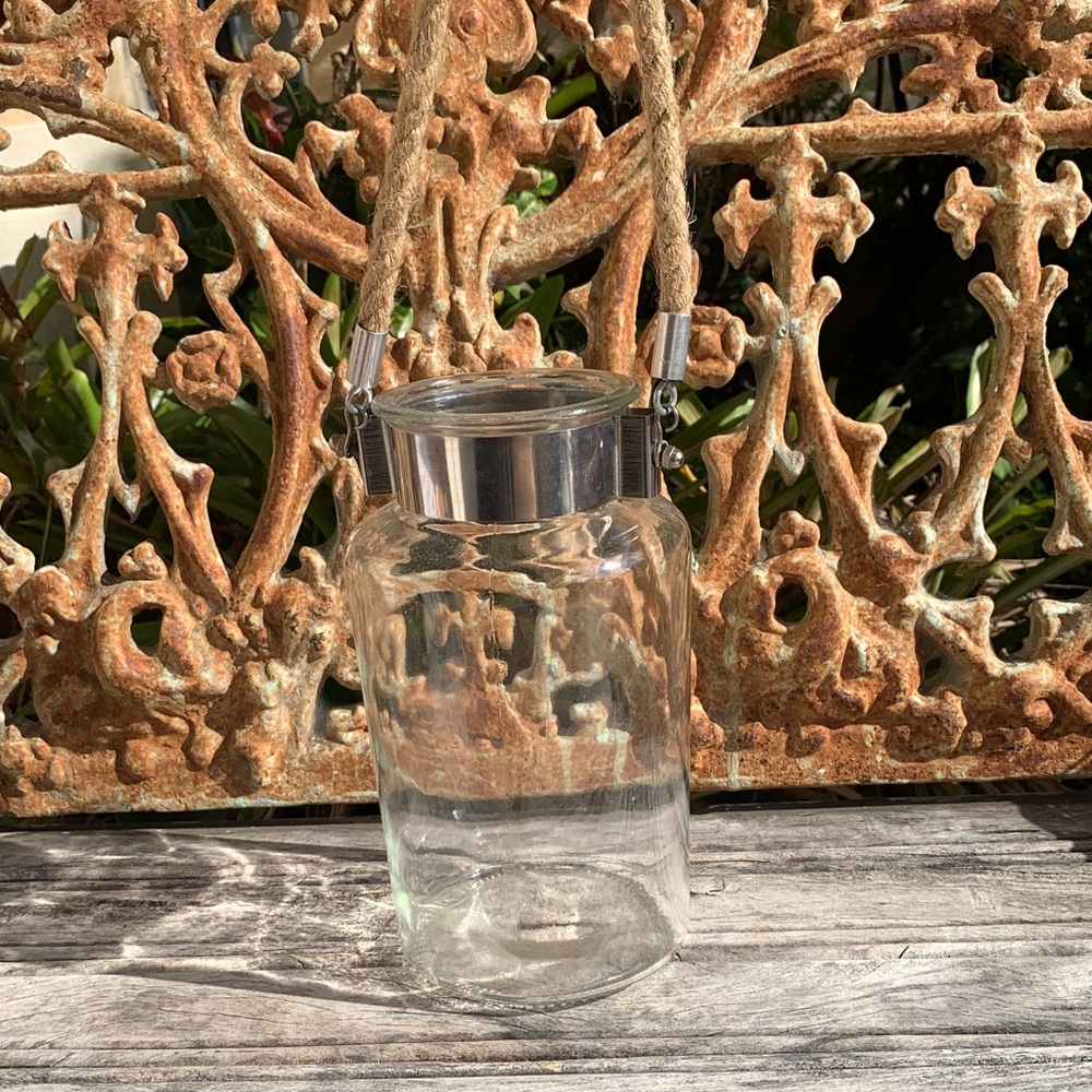 Glass Lantern Vase with Rope Handle - Clear Glass - Picture 2 of 11